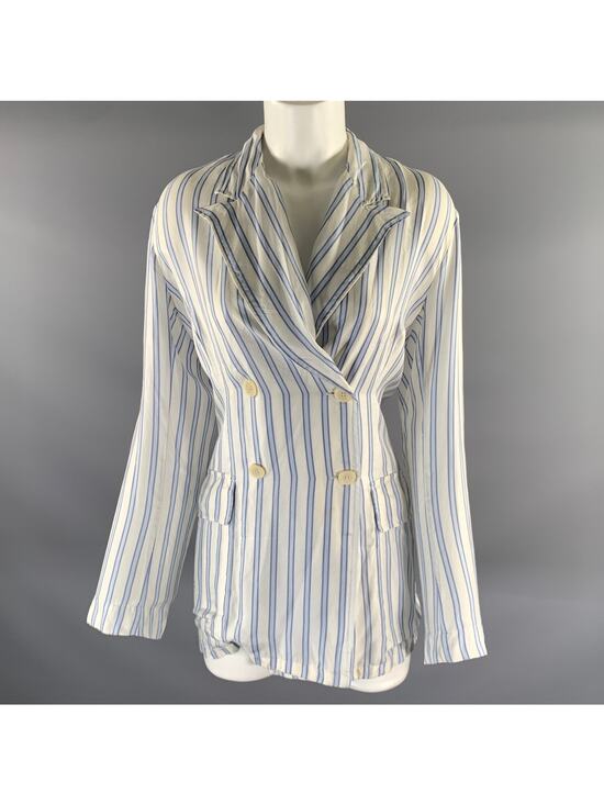 Dries Van Noten Jackets & Blazers - DRIES VAN NOTEN Size S White Light Blue Silk Stripe Peak Lapel Blazer